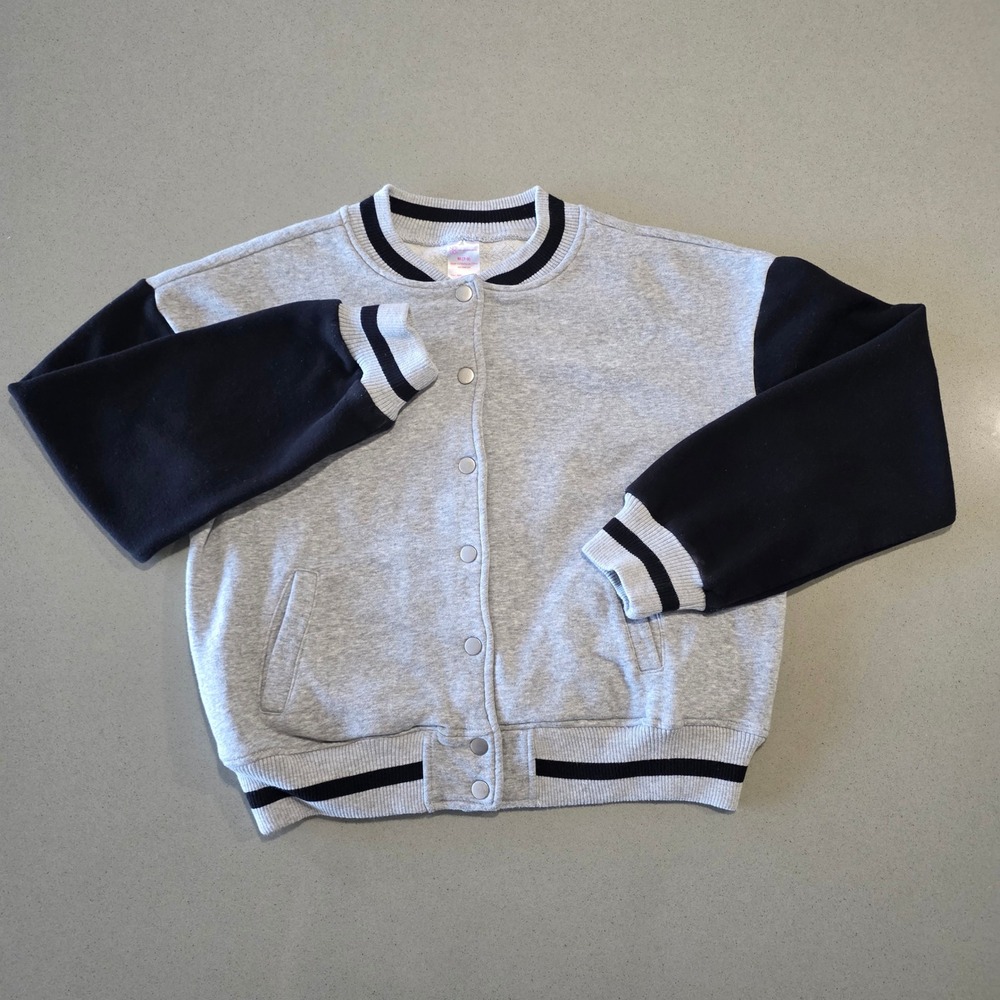 No Boundaries‎ Gray Black Varsity Bomber Jacket Snap Front Sweatshirt M 7-9